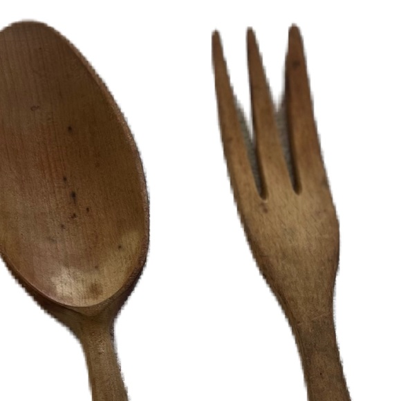 Vintage Serving Set WOOD AND CERAMIC  ROOSTER SPOON AND FORK Salad SET VINTAGE - Picture 5 of 6